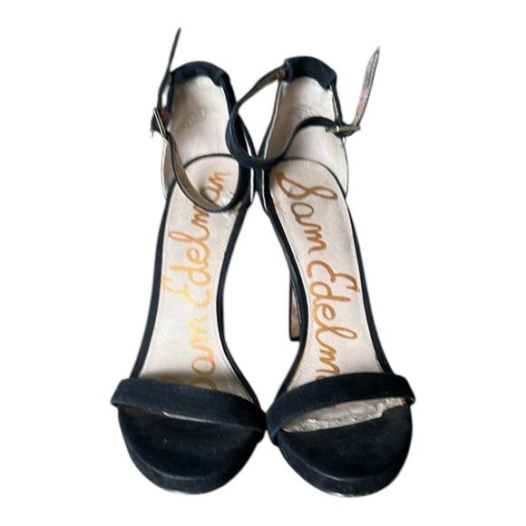 Sam Edelman Black Suede Stiletto Heels Open Toe Sandals Shoes Date Night Size 9 - Picture 4 of 11